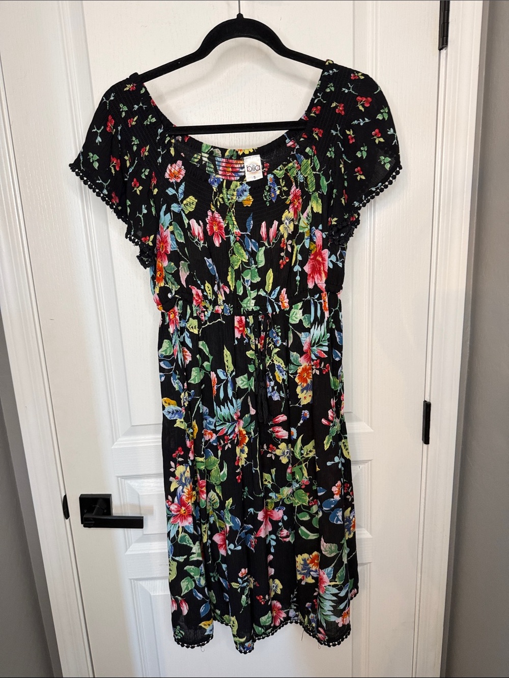 Bila Black Floral Midi Dress with Bright Botanical Print